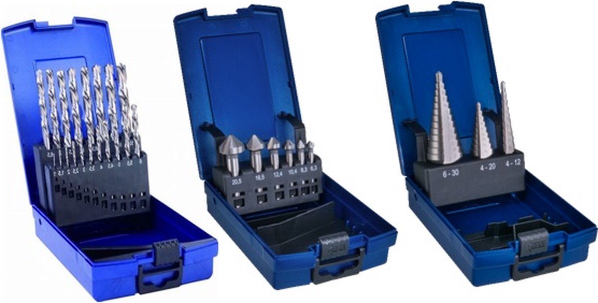 PROMEGA EVOLUTION - VERZINKER, SPIRAALBOOR, TRAPPLAATBOOR - SET 6.3-20.5 + 4-12 4-20 - 6-30 + 1-10 MM