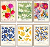 3 dubbelzijdige kunstdruk posterset, 50 cm x 70 cm, stijlvolle wandposter, 6 wandafbeeldingen, dubbelzijdige afbeeldingen (Flower Market, zonder lijst - DIN A3)