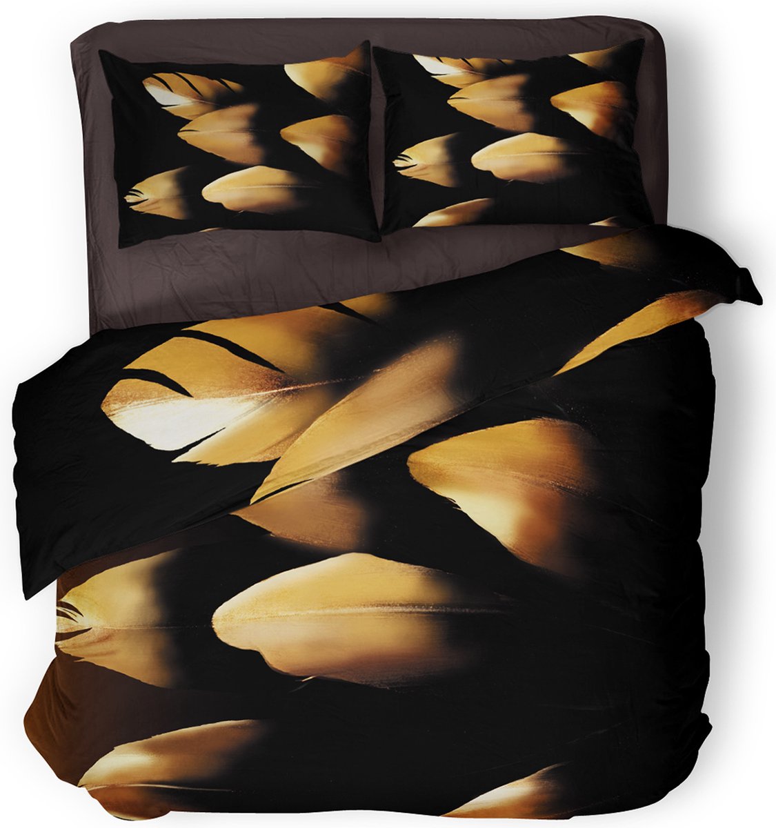 Eleganzzz Dekbedovertrek Elegant Feather - zwart - Dekbedovertrek 240x200/220cm - Micropercal - Lits Jumeaux - Dekbedovertrekken