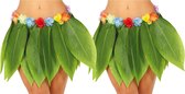 Toppers - Fiestas Guirca Hawaii verkleed rokje met bladeren - 2x - volwassenen - groen - 38cm - hoela rok