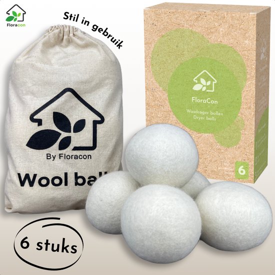 Floracon Drogerballen XL – Set van 6 stuks – Wol - Droogt tot 40% sneller – Wasverzachters - Drogerballen voor Wasdrogers – Incl. Opbergtas – Duurzaam – Wasdrogerbal – Wasverzachter – Doseerbol - Wasbal - Energie Besparen - Wasbollen