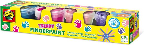 Foto: Ses vingerverf trendy 4 kleuren pastel roze fel roze lichtblauw en paars 4x110ml mengbaar makkelijk uitwasbaar hypoallergeen