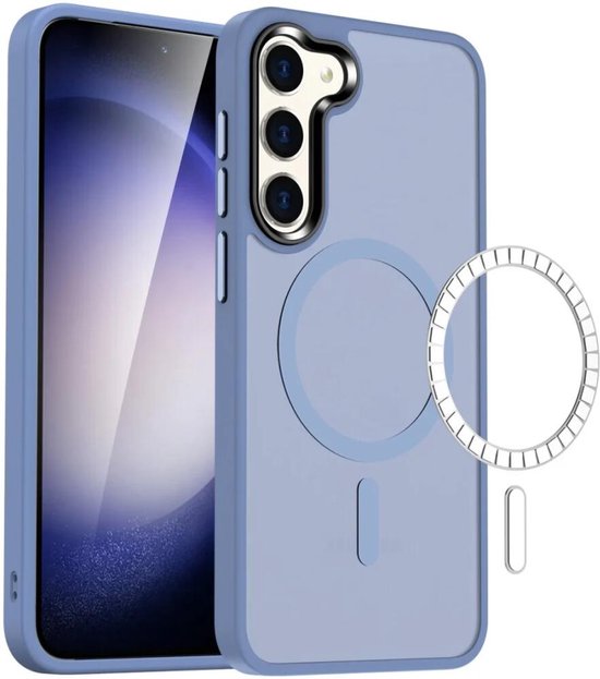 Foto: Hoesje geschikt voor samsung galaxy s24 compatibel met magsafe matte beschermhoes back cover met magneet geschikt voor draadloos opladen met magnetische ring blauw