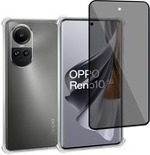 Geschikt voor OPPO Reno 10 - Hoesje + Privacy Screenprotector – Privé - Gehard Glas Cover