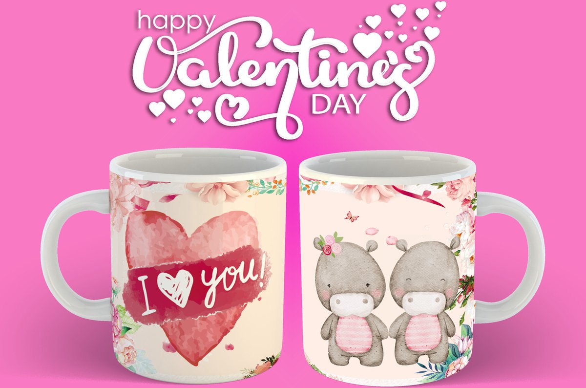 Mok Hippos Happy valentines day - Nijlpaardjes Valentijnsdag
