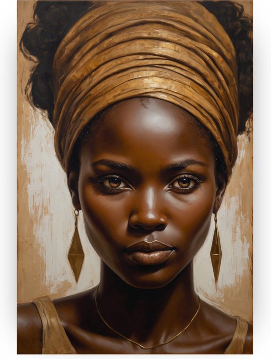 Afrikaanse vrouw - Goud schilderij - Schilderijen canvas vrouw - Vintage schilderij - Canvas keuken - Schilderijen & posters - 40 x 60 cm 18mm