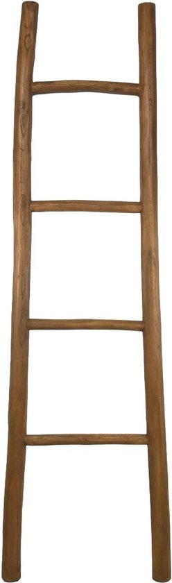 Decoratie Ladder - 35-45x5x150 cm - Bruin - Teak - handdoekladder, decoratie ladder, wandrek ladder, decoratie trap, decoratierek, ladderrek, houten ladder, handdoekrek badkamer, ladder handdoekenrek