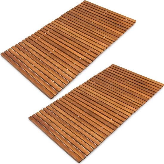 Deuba Badmat Set van 2 – Acaciahout Gecertificeerd Antislip – 76x50cm