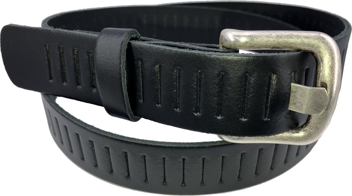 Leren gleufriem, kleur Zwart, 3 cm. breed, taillemaat 95 cm.