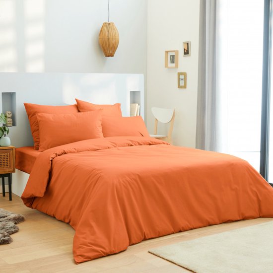 Univers Décor - Set van 4 Unicolore Oranje lakens voor bed 140 x 190 cm 100% katoen / 57 draden/cm²