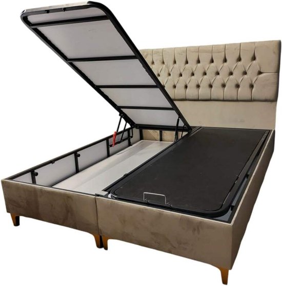 Boxspring Bed Dream Chester- 140x200cm - met opbergruimte- zonder matras- beige