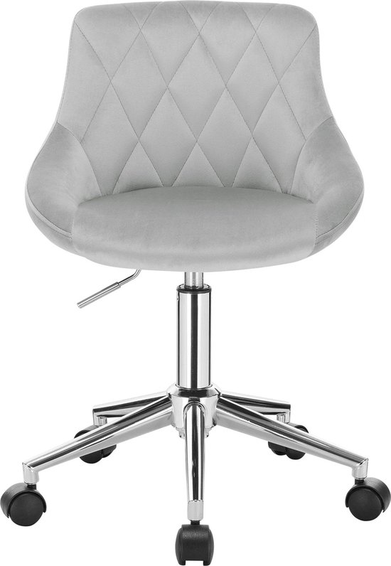 B.O.S. Velvet Bureaustoel - Stoel - Ergonomische stoel, Met Wielen & In Hoogte Verstelbaar - Fluweel - Grijs