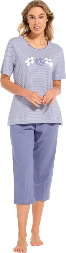Pastunette - Blossoms - Dames Pyjamaset - Blauw - Organisch Katoen - Maat 46