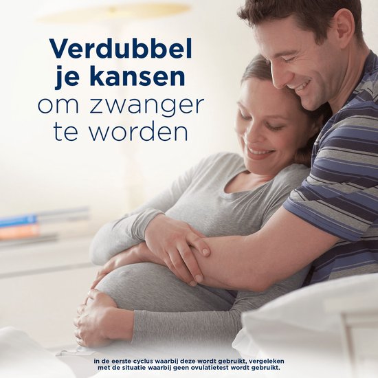 Gelukkig stel, vrouw is zwanger. "Verdubbel je kansen om zwanger te worden".
