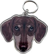 Teckel - sleutelhanger - ringsleutelhanger - plastic - kunststof - teckelkop - hondenkop - kop - hond - donker bruin