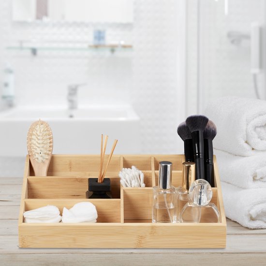 Organiseur de bureau Relaxdays - organiseur en bambou - 9 compartiments - organiseur maquillage - plumier
