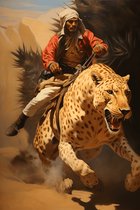 Man op Luipaard Poster | Jachtluipaard Poster | Arabische krijger | Oosterse Poster | 51x71cm | Wanddecoratie | Moderne Kunst | Muurposter | MT | Geschikt om in te lijsten