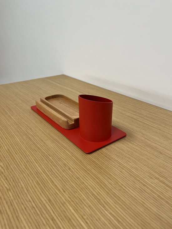 Furni24 Organisateur de bureau porte-stylo, support de téléphone (10x10x25 cm, rouge)