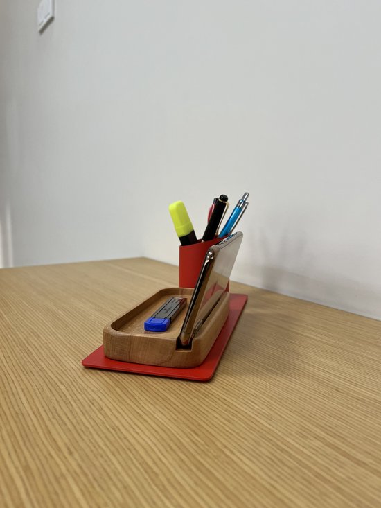 Furni24 Organisateur de bureau porte-stylo, support de téléphone (10x10x25 cm, rouge)