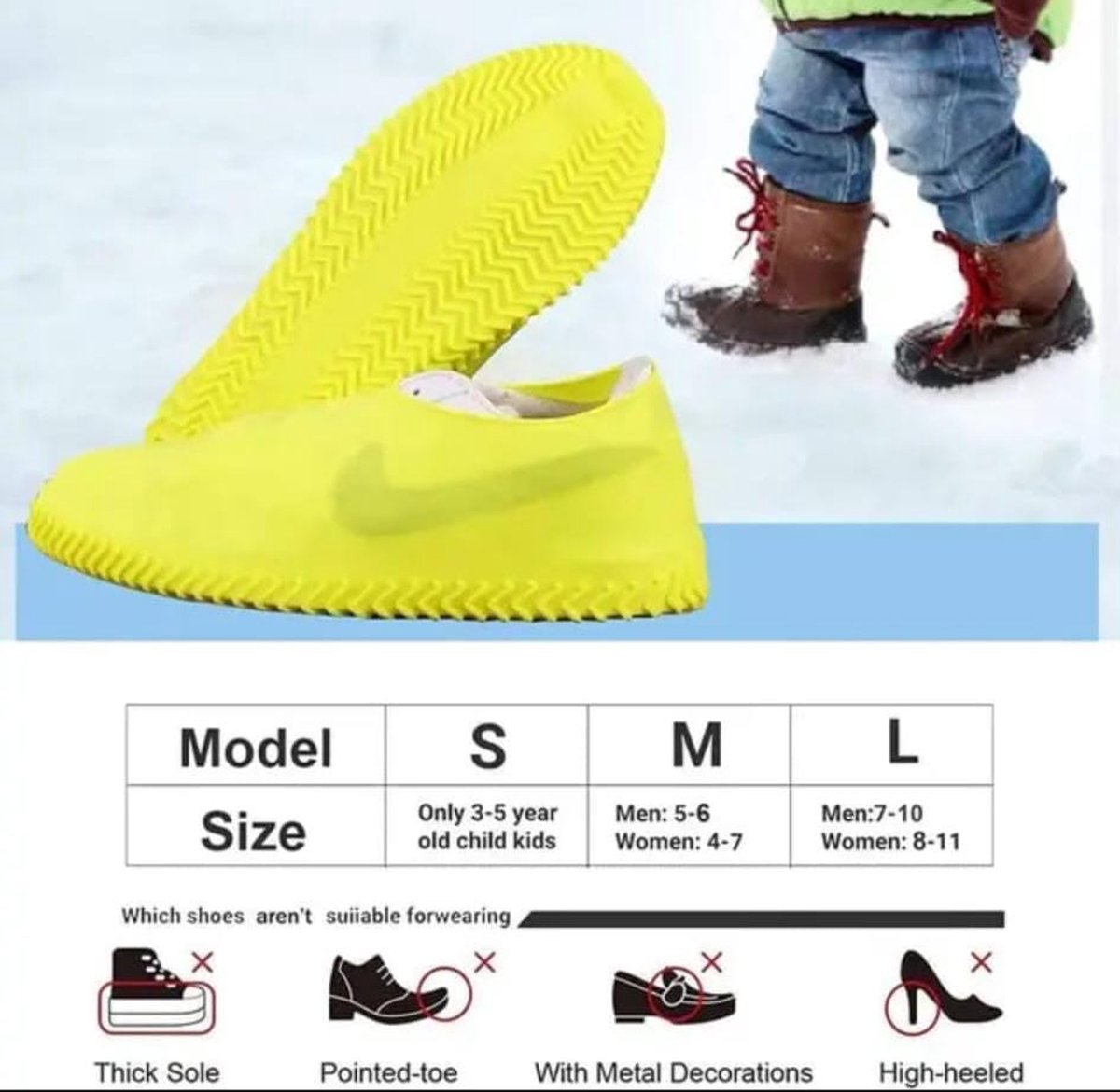 Siliconen overschoenen / Regenschoenen / Voor alle soorten schoenen / Waterdicht / Antislip / wasbaar / Herbruikbaar / hoge kwaliteit / milieuvriendelijk/ WIT L/ R90