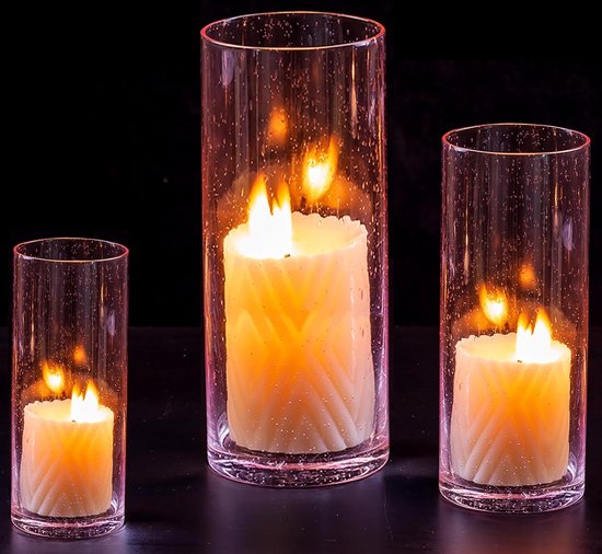 Cylindre de lanterne en verre pour bougies : 3 bougeoirs roses, ensemble de lanternes à bougies flottantes en verre, cylindre de vase en verre, cylindre en verre avec fond pour décoration de table de mariage.