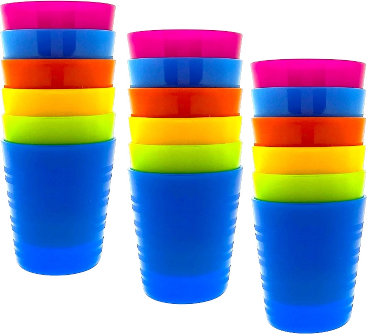 18 x Kunststof onbreekbare drinkbekers - BPA-vrij - 6 kleuren - 240 ml