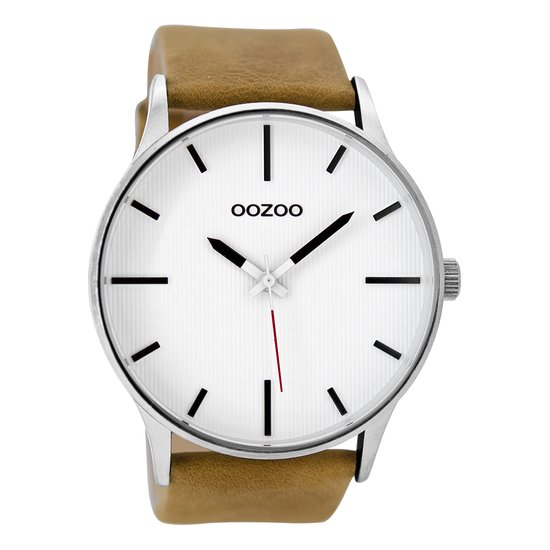 Zilverkleurige OOZOO horloge met camel leren band - C9050