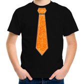 Bellatio Decorations Verkleed t-shirt voor kinderen - glitter stropdas - zwart - jongen - carnaval 140/152