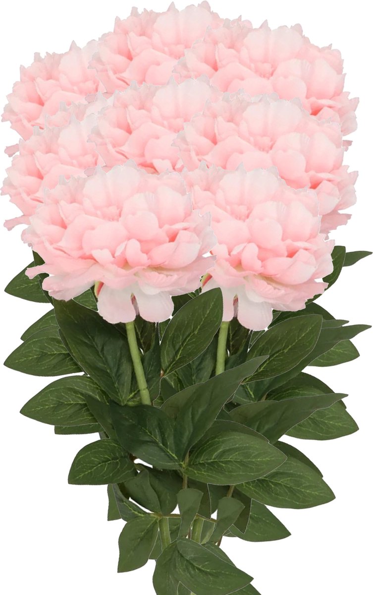 DK design Kunstbloemen boeket pioenroos - 8x - licht roze - zijde - 71 cm - decoratie bloemen Lichtroze