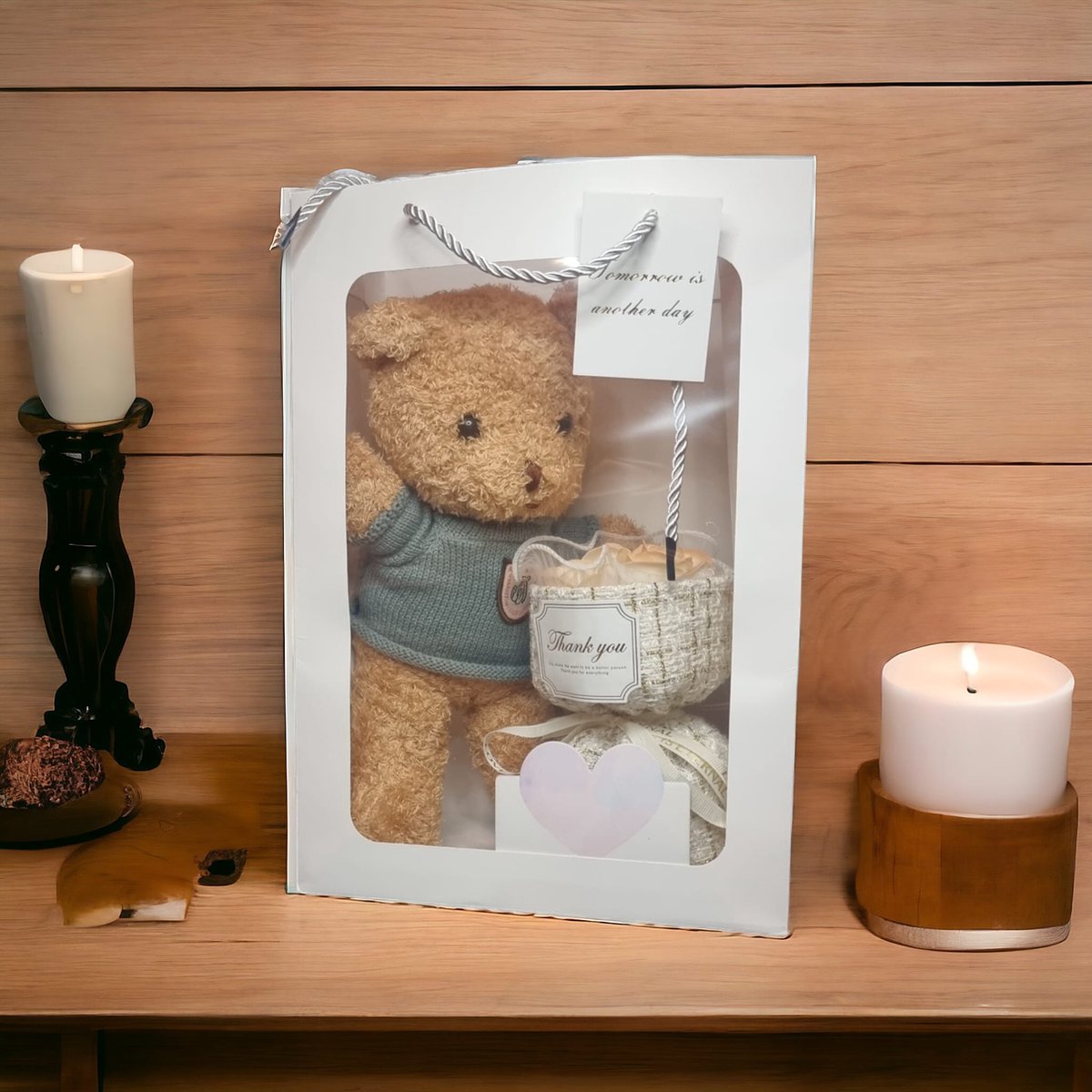 AliRose - Teddy Geschenk set - Champagne Zeep Rozen - Valentijn - Amor - Liefde Romantisch - Partner - Cadeau