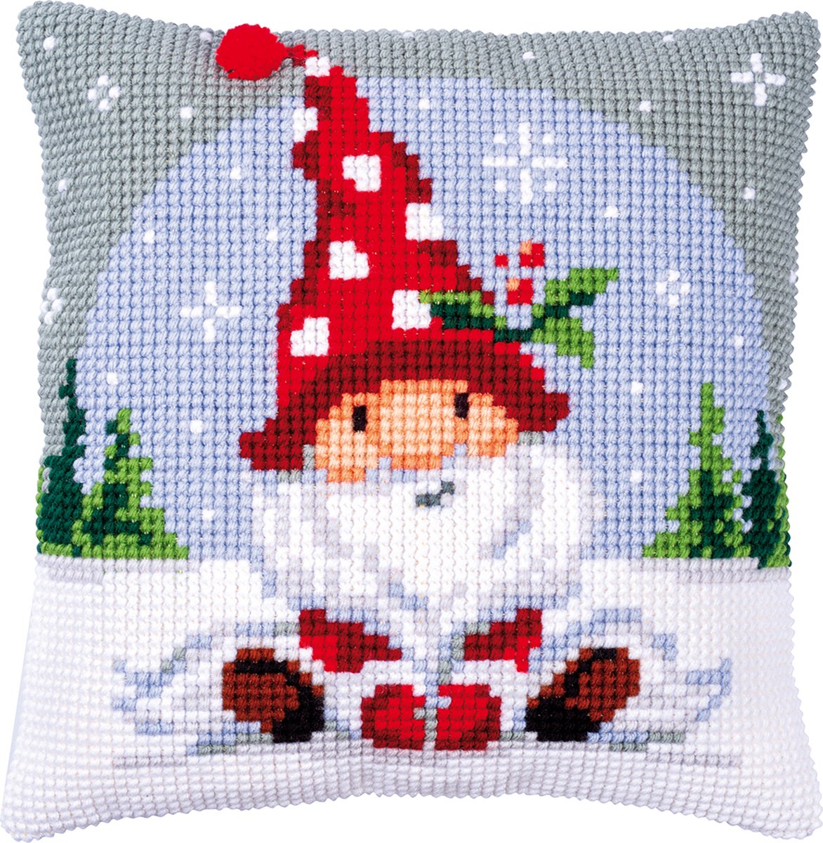 Vervaco - Kruissteekkussen kit - Kerst - Kerstkabouter in de sneeuw - PN-0188665 - Borduren - Borduurpakket - Borduurpakket volwassenen - Borduurpakket kind