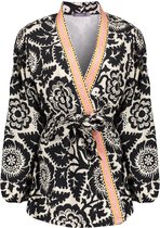 Geisha Vest Kimono Met Bloemenprint 45100 20 Black/off-white Dames Maat - L