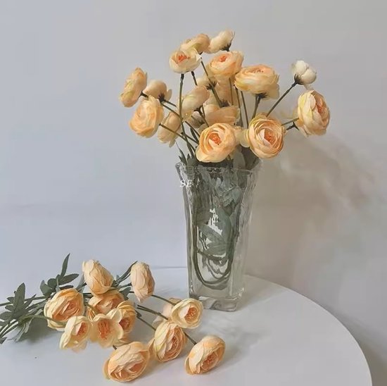 Zijden Boeket Sasanqua Boeket – 80cm hoog – 10 stelen - doe-het-zelf boeket – DIY – alle kunstbloemen los geleverd – Lente – multi color – Kunstbloemen - nep bloemen - nepbloemen - kunstplanten Champagne