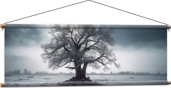 Textielposter - Boom - Landschap - Sneeuw - Winter - 120x40 cm Foto op Textiel