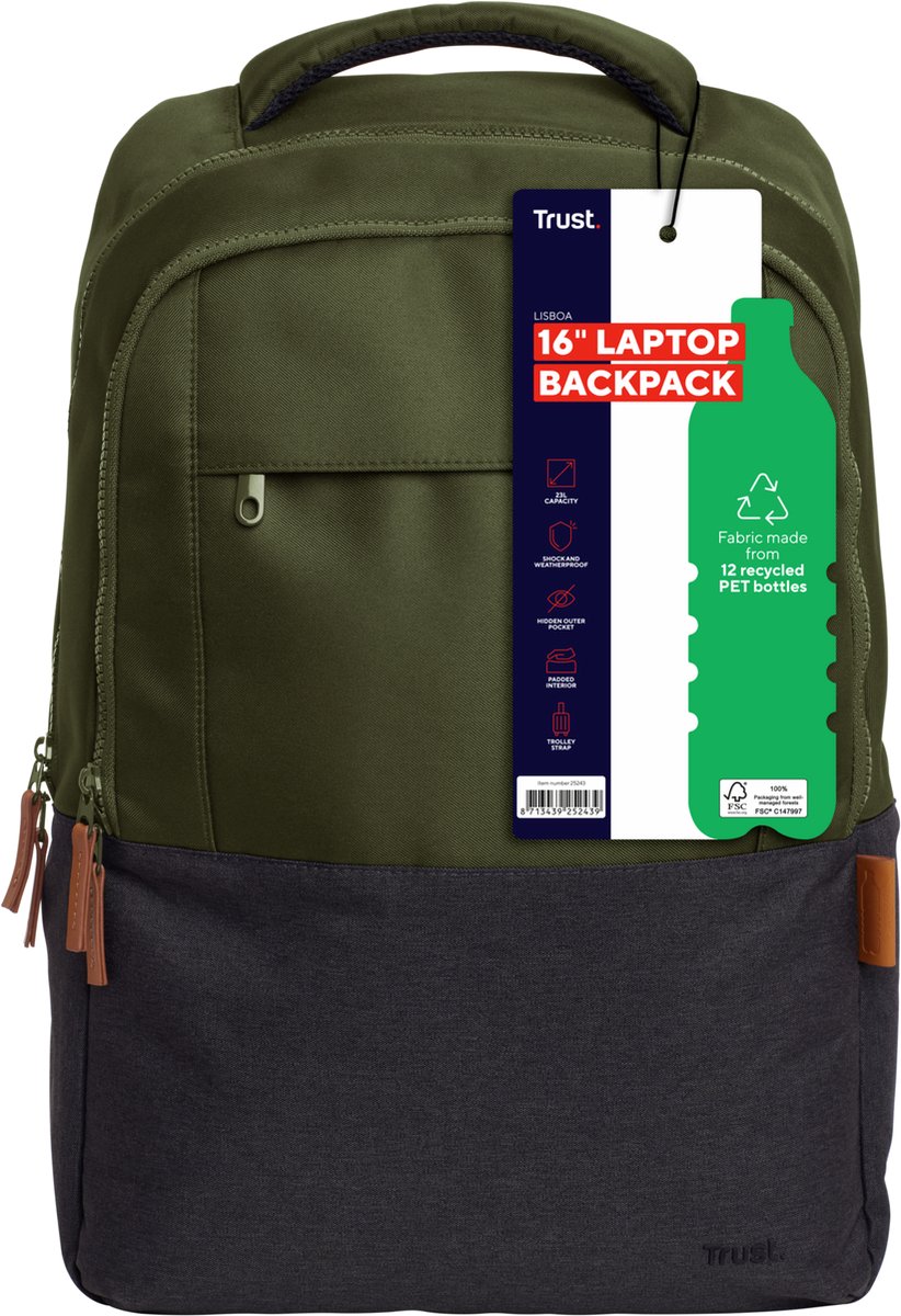 Trust Lisboa 16" Duurzame Laptop Rugzak - ECO - Groen