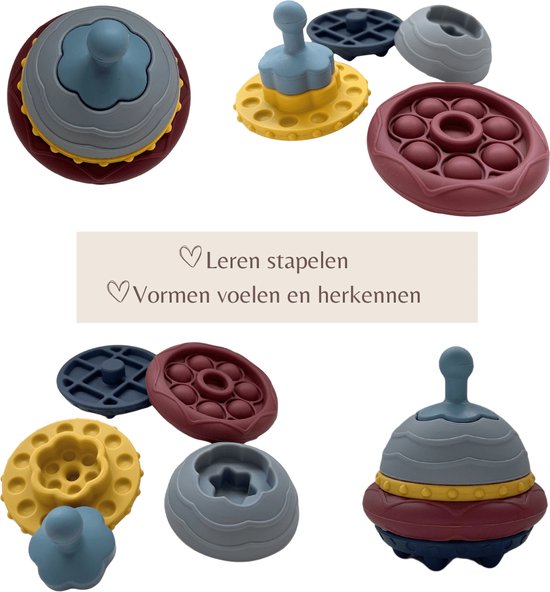 Mabebi - Ufo en auto speelset - Baby speelgoed - Stapelspeelgoed - Badspeelgoed - Silicone Speelgoed - Cadeau idee - Blauw Geel van Mabebi — afbeelding 3