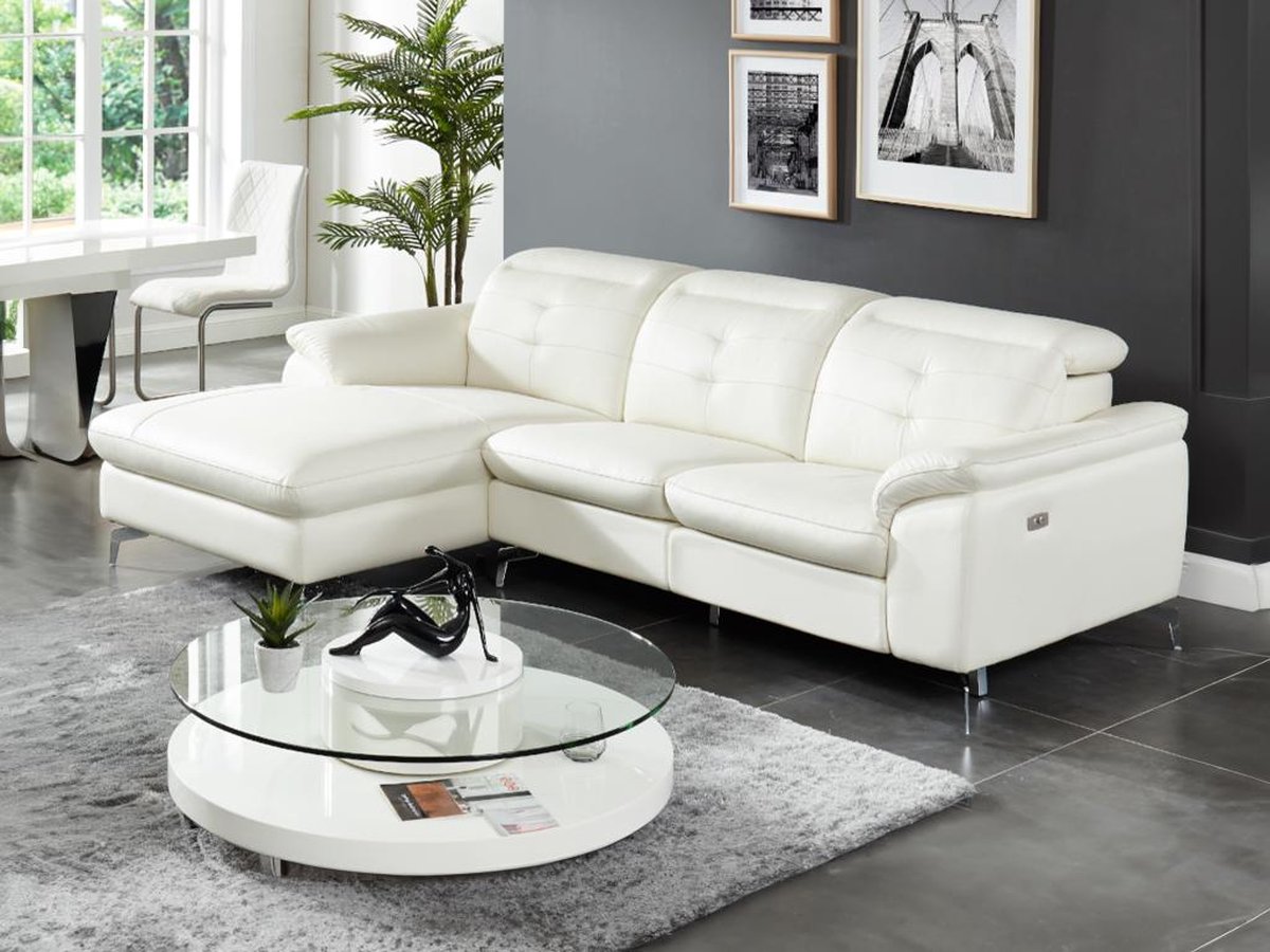 Vente-unique Relax hoekbank elektrisch van buffelleer LISMORE - Wit - Hoek links