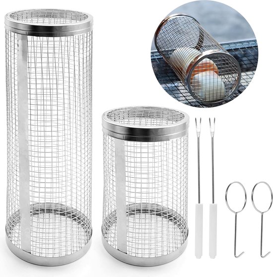 Rolling Grill Basket,Roestvrij Staal Barbecue Grill Grill Grill Mand,Barbecue Accessoires Grill Rooster Mand,Cilindrische Grill Manden voor het Grillen van Groenten, Vis