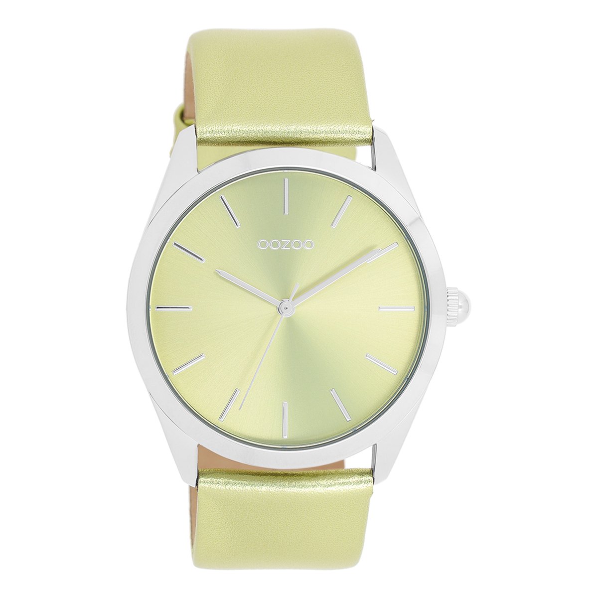 Zilverkleurige OOZOO horloge met limoen groene leren band - C11331