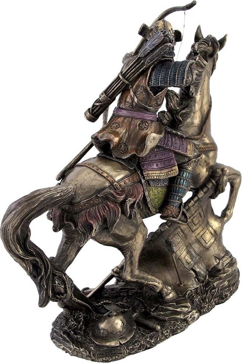 Veronese Design Beeld/figuur - Samoerai met Boog op Paard - klein formaat - (hxbxd) ca. 15cm x 15cm x 8cm