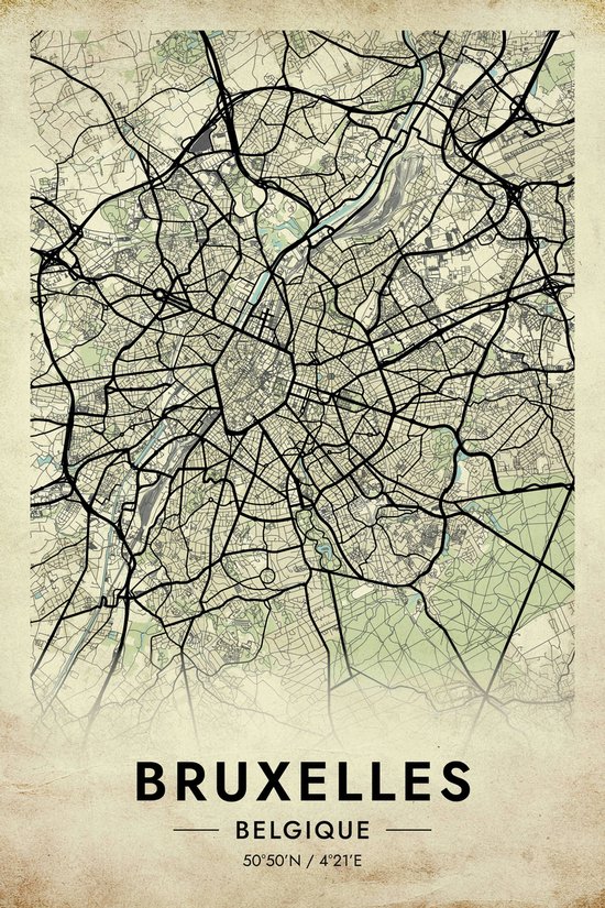 Brussel Poster Vintage | Brussel Map | Kaart van Brussel | Stadposter | 51x71cm | B2 Poster | Wanddecoratie | Muurposter | Geschikt om in te lijsten
