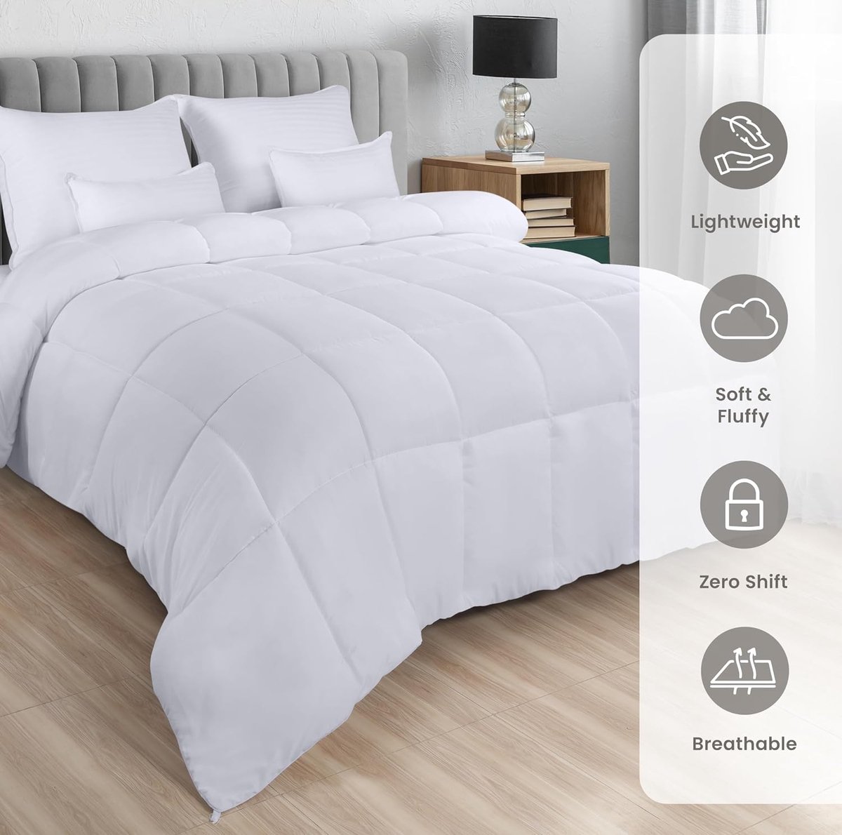 Lichtgewicht Zomerdekbed 135x200 cm met Hoektabs, Microfiber Zacht Zomerdekbed 200 GSM, Box Stitched Alternative Dekbed (Wit)