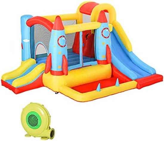 Ballsea Groot springkasteel met ventilator, droog-/waterglijbaan