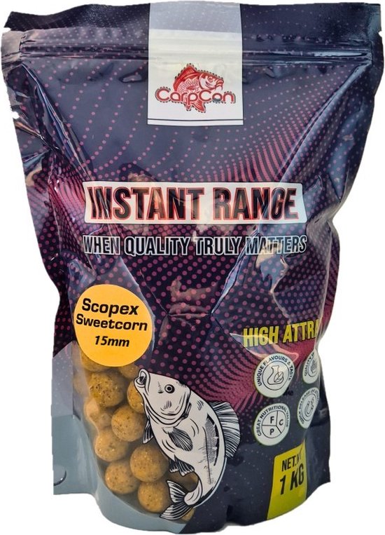 Instant Range Boilies 'Scopex Sweetcorn' 15mm - 1kg - Readymade - Karper aas - Lokvoer — afbeelding 3