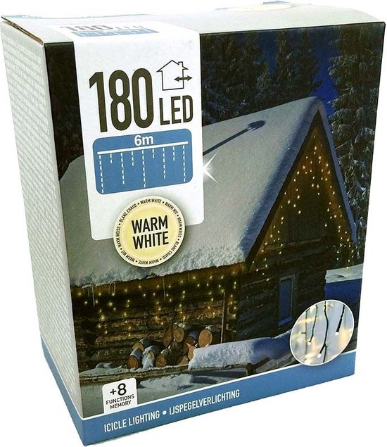 IJspegel kerstverlichting 6 meter lengte met 180 LED's en 8 functies - Binnen & buiten - Warm wit