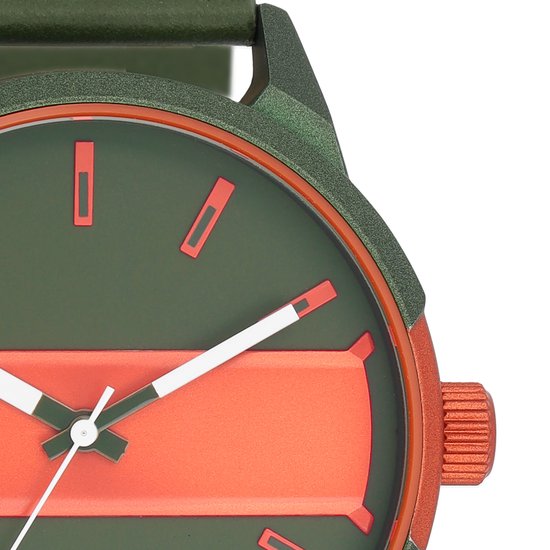 Montre OOZOO vert/orange fluo avec bracelet cuir vert - C11318