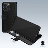 Mobilize Telefoonhoesje geschikt voor Apple iPhone 15 Pro Max Hoesje Echt Leer | Mobilize Wallet Bookcase Portemonnee | Pasjeshouder voor 3 Pasjes | Telefoonhoesje voor Pinpas / OV Kaart / Rijbewijs - Zwart