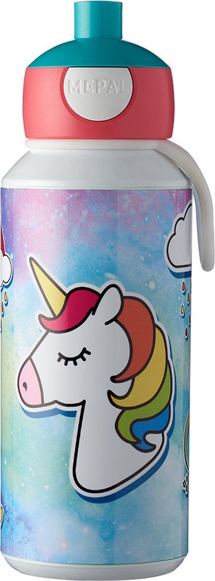 Foto: Mepal pop up drinkfles campus 400 ml sluit goed af drinkbeker voor kinderen unicorn