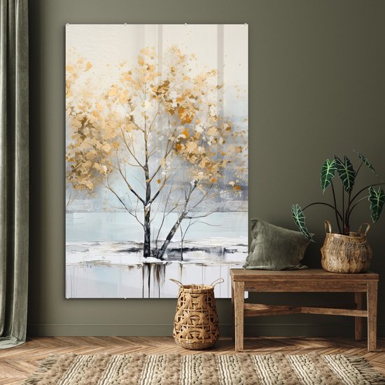 MuchoWow® Peinture sur verre 100x150 cm - Peinture sur verre acrylique - Hiver - Arbres - Nature - Acryl - Art - Photo sur verre - Décoration murale salon - Décoration murale chambre - Peintures