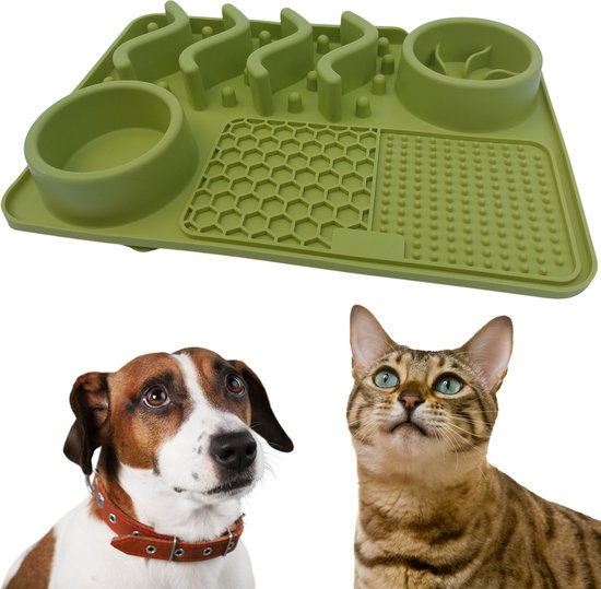anti schrokbak anti schrok voermat voerbak snuffelmat Slow feeder slowfeeder hond slowfeeder kat hondenvoerbak katten honden likmat anti-slip groen
